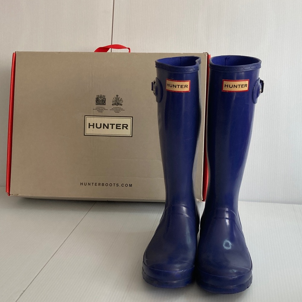 Hunter blue/electric storm gloss big kids tall rainboots size 6